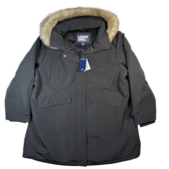 Lands' End Jackets & Blazers - Lands' End Womens 1X Black Beauty Faux Fur Detachable Hood Winter Parka Coat NWT